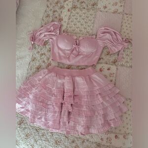Misscandyholic crop top and skirt set (WORN ONCE)🌸